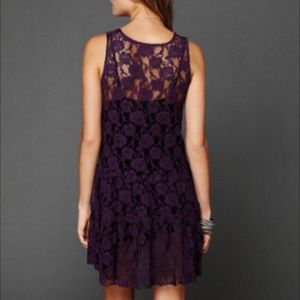 Vintage Free People Emily Purple floral lace pattern skater style mini dress XS